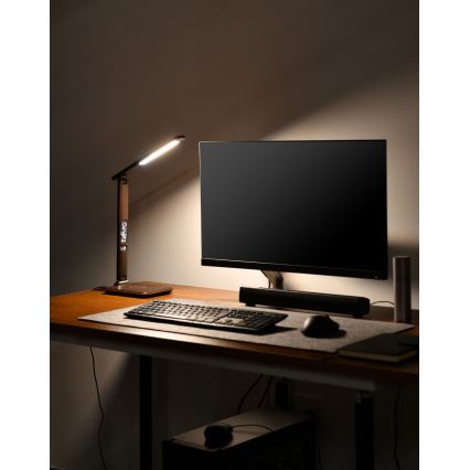 Dimmbare LED-Tischleuchte mit kabelloser QI- und USB-Ladung KINGFISHER LED/8,5W/230V braun