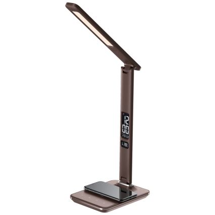 Dimmbare LED-Tischleuchte mit kabelloser QI- und USB-Ladung KINGFISHER LED/8,5W/230V braun