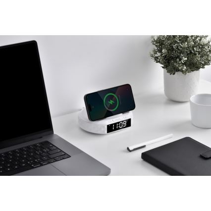 Wecker mit LCD-Anzeige und kabelloser Qi-Ladevorrichtung 27W/9V 220 mAh weiß