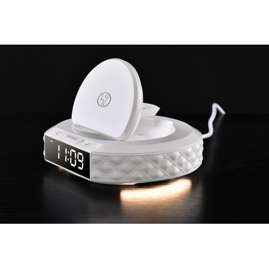 Wecker mit LCD-Anzeige und kabelloser Qi-Ladevorrichtung 27W/9V 220 mAh weiß