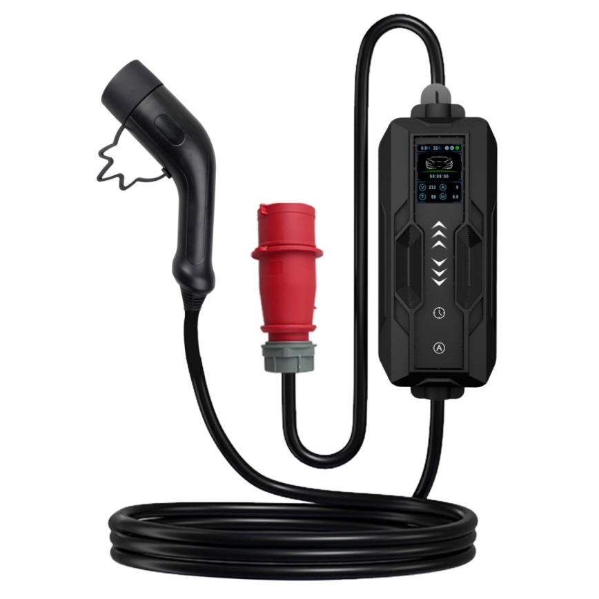 Immax - Tragbare Ladestation für Elektrofahrzeuge AC Typ 2 16A/380V 11kW + Stecker 230V, 3,7kW 5m + Tasche