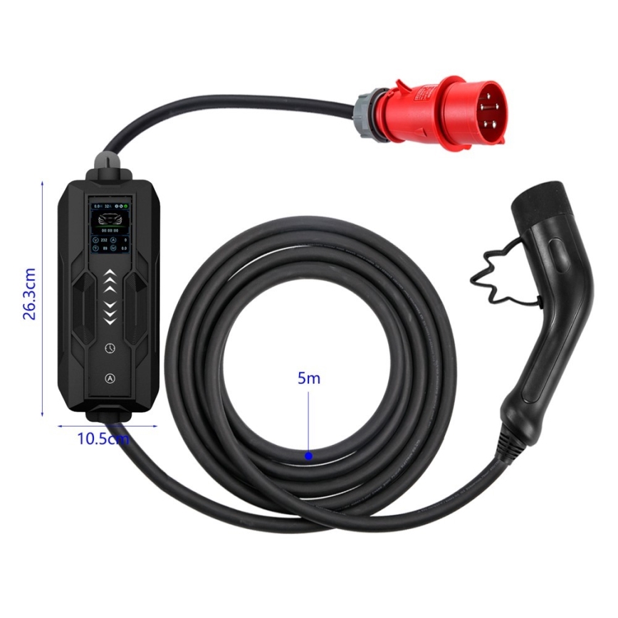 Immax - Tragbare Ladestation für Elektrofahrzeuge AC Typ 2 16A/380V 11kW + Stecker 230V, 3,7kW 5m + Tasche