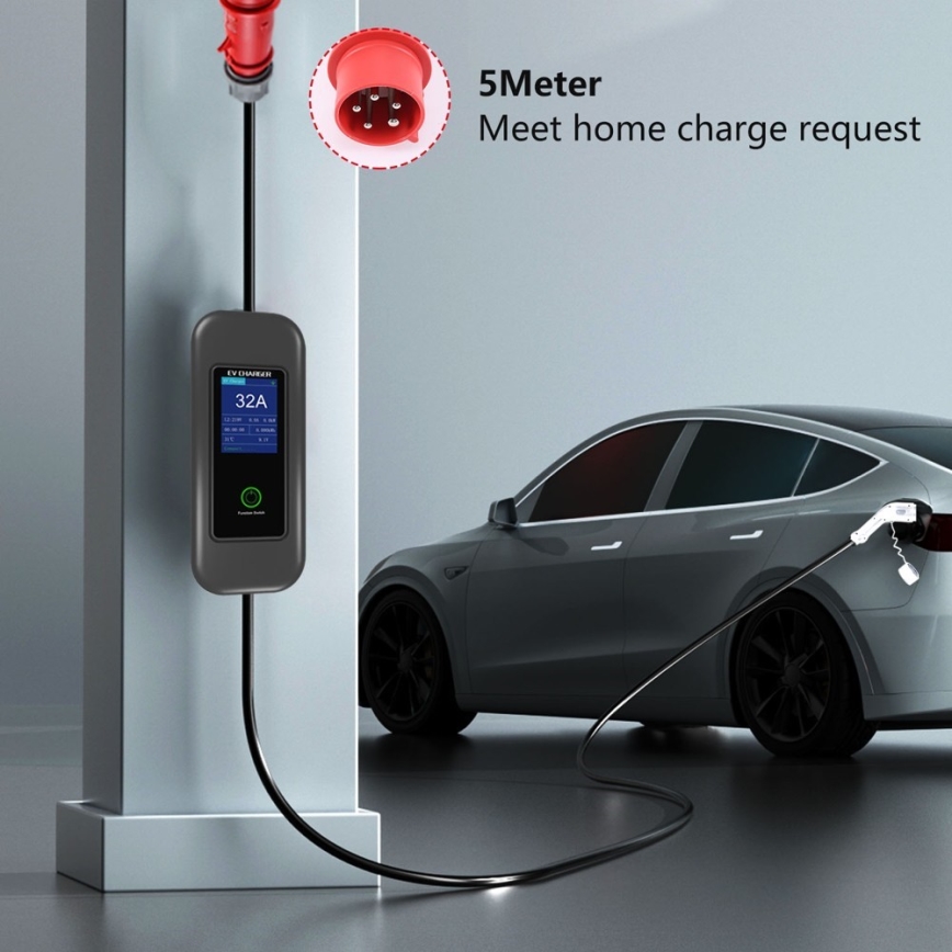 Immax - Tragbare Ladestation für Elektrofahrzeuge AC Typ 2 32A/380V 22kW + 230V-Steckdose 5m Wi-Fi Tuya