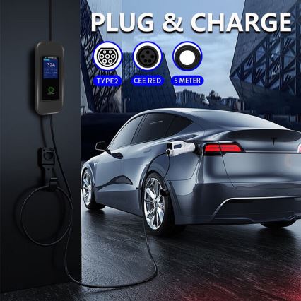 Immax - Tragbare Ladestation für Elektrofahrzeuge AC Typ 2 32A/380V 22kW + 230V-Steckdose 5m Wi-Fi Tuya