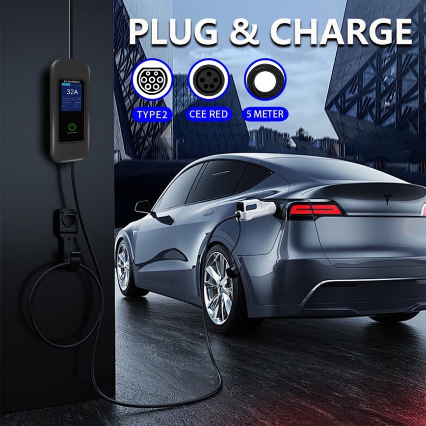 Immax - Tragbare Ladestation für Elektrofahrzeuge AC Typ 2 32A/380V 22kW + 230V-Steckdose 5m Wi-Fi Tuya
