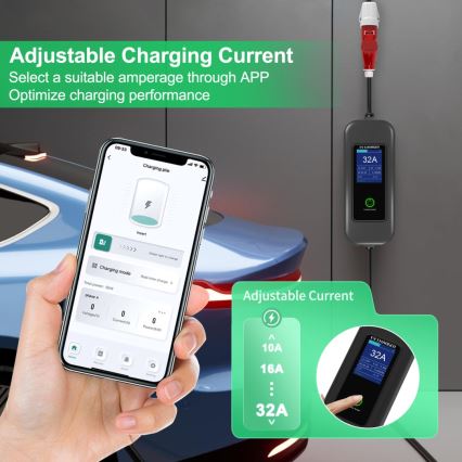 Immax - Tragbare Ladestation für Elektrofahrzeuge AC Typ 2 32A/380V 22kW + 230V-Steckdose 5m Wi-Fi Tuya