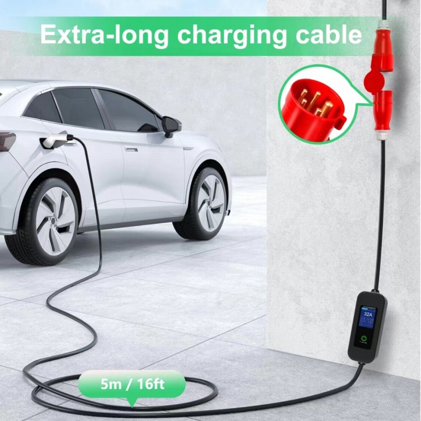 Immax - Tragbare Ladestation für Elektrofahrzeuge AC Typ 2 32A/380V 22kW + 230V-Steckdose 5m Wi-Fi Tuya
