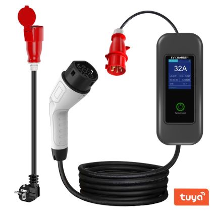 Immax - Tragbare Ladestation für Elektrofahrzeuge AC Typ 2 32A/380V 22kW + 230V-Steckdose 5m Wi-Fi Tuya