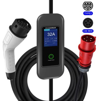 Immax - Tragbare Ladestation für Elektrofahrzeuge AC Typ 2 32A/380V 22kW + 230V-Steckdose 5m Wi-Fi Tuya
