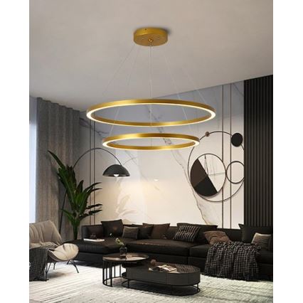 Immax NEO 07159-G80-60 – Dimmbare LED-Hängeleuchte an Schnur FINO LED/93W/230V Tuya golden + Fernbedienung