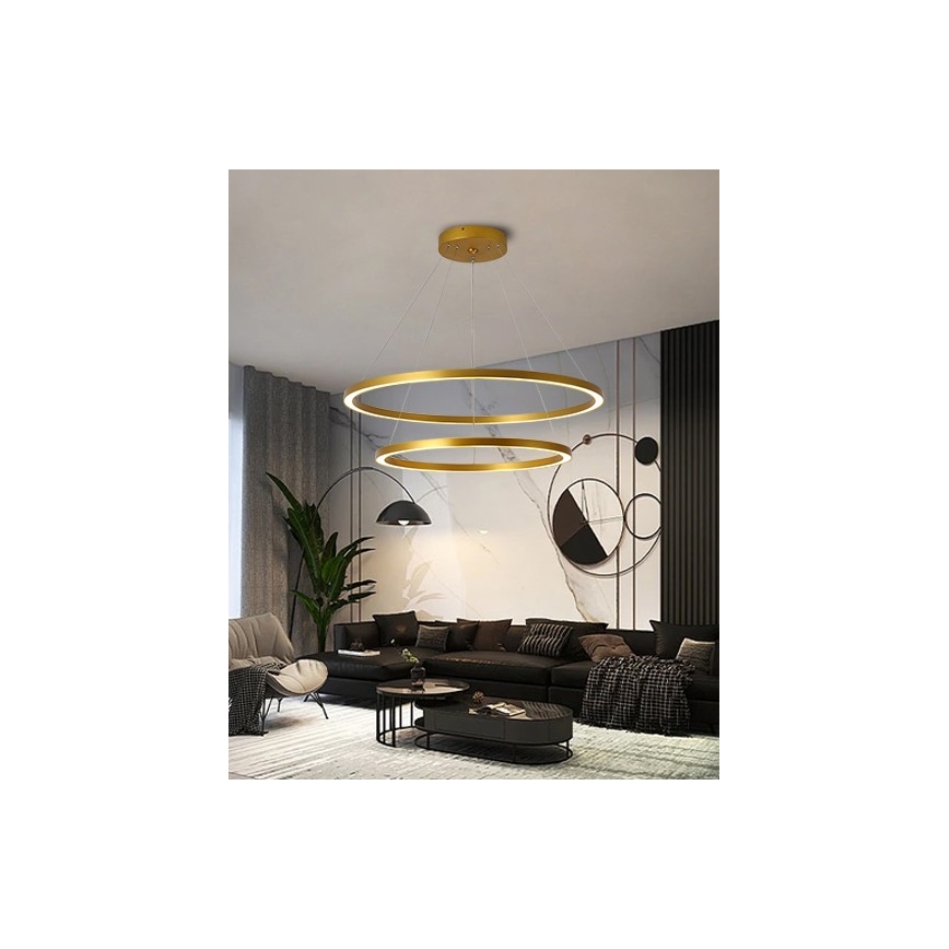 Immax NEO 07159-G80-60 – Dimmbare LED-Hängeleuchte an Schnur FINO LED/93W/230V Tuya golden + Fernbedienung