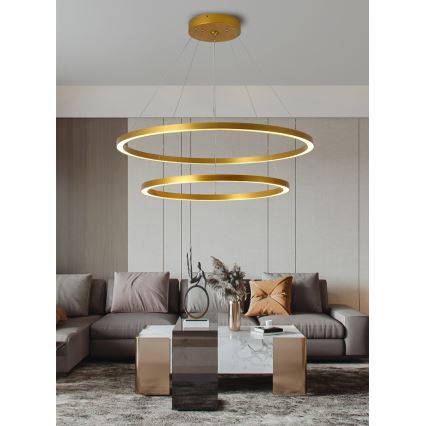 Immax NEO 07159-G80-60 – Dimmbare LED-Hängeleuchte an Schnur FINO LED/93W/230V Tuya golden + Fernbedienung