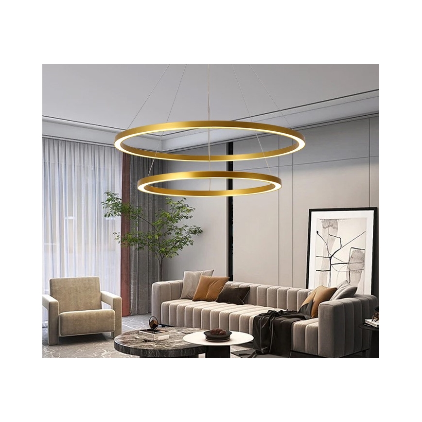 Immax NEO 07159-G80-60 – Dimmbare LED-Hängeleuchte an Schnur FINO LED/93W/230V Tuya golden + Fernbedienung