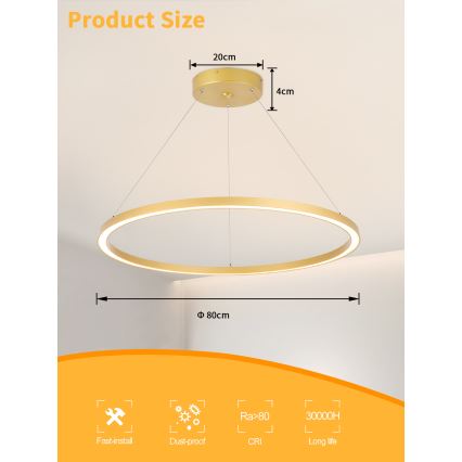 Immax NEO 07159-G80 – Dimmbare LED-Hängeleuchte an Schnur FINO LED/60W/230V Tuya golden + Fernbedienung