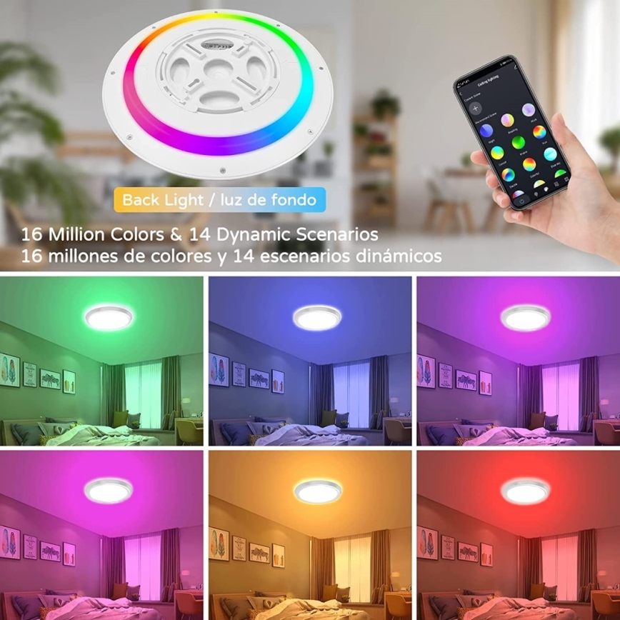 Immax NEO 07166-B40 - LED RGB+CCT dimmbare Deckenleuchte NEO LITE TUDO LED/50W/230V Wi-Fi Tuya schwarz + Fernbedienung