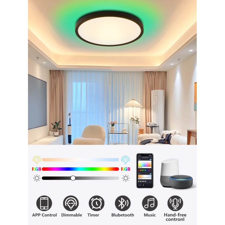 Immax NEO 07166-B40 - LED RGB+CCT dimmbare Deckenleuchte NEO LITE TUDO LED/50W/230V Wi-Fi Tuya schwarz + Fernbedienung