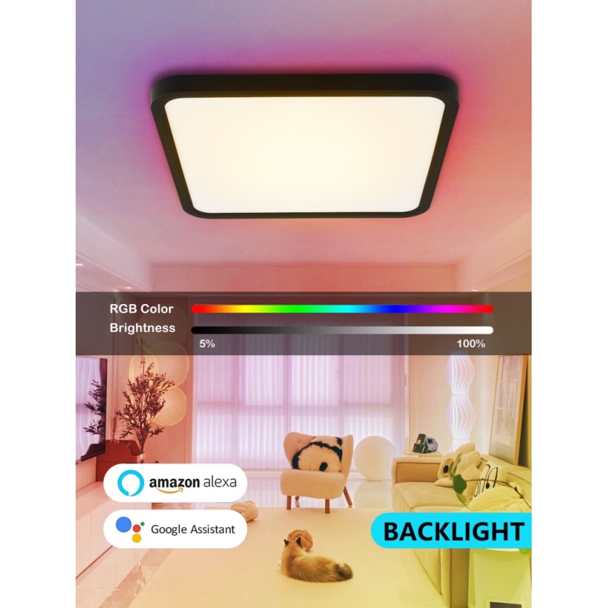 Immax NEO 07167-B40 - LED RGB+CCT dimmbare Deckenleuchte NEO LITE TUDO LED/50W/230V Wi-Fi Tuya schwarz + Fernbedienung