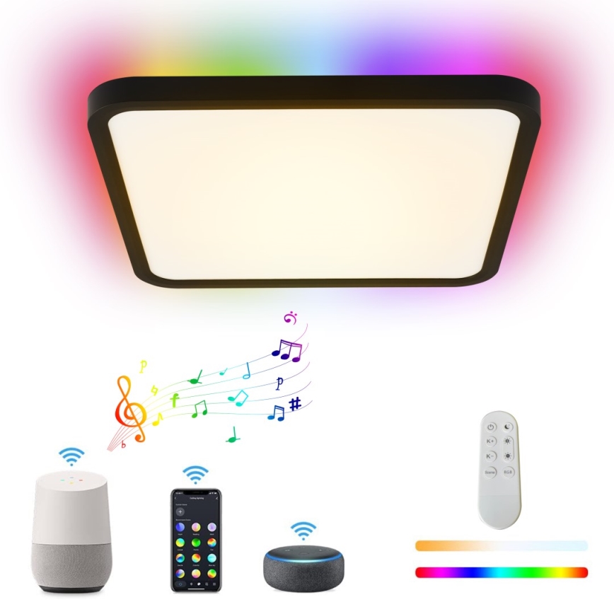 Immax NEO 07167-B40 - LED RGB+CCT dimmbare Deckenleuchte NEO LITE TUDO LED/50W/230V Wi-Fi Tuya schwarz + Fernbedienung
