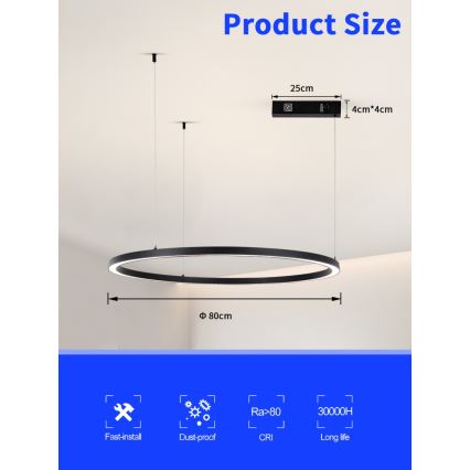 Immax NEO 07215L - Dimmbare LED-Hängeleuchte FINO LED/60W/230V 80 cm schwarz Tuya + Fernbedienung