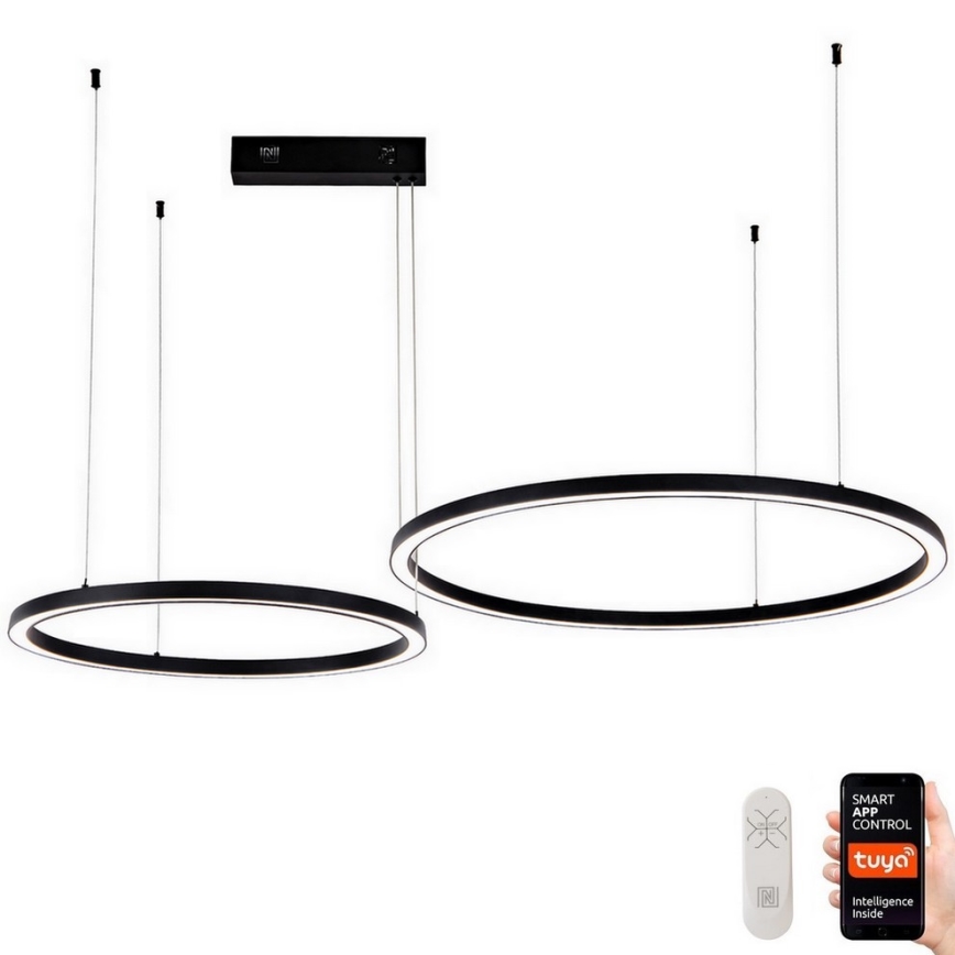 Immax NEO 07216L - Dimmbare LED-Hängeleuchte an Schnur FINO LED/93W/230V 60/80cm schwarz Tuya + Fernbedienung