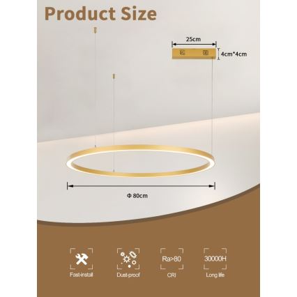 Immax NEO 07217L - Dimmbare LED-Hängeleuchte an Schnur FINO LED/60W/230V 80 cm golden Tuya + Fernbedienung