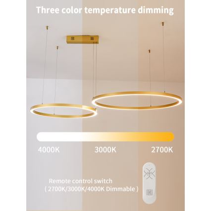 Immax NEO 07218L - Dimmbare LED-Hängeleuchte an Schnur FINO LED/93W/230V 60/80cm golden Tuya + Fernbedienung