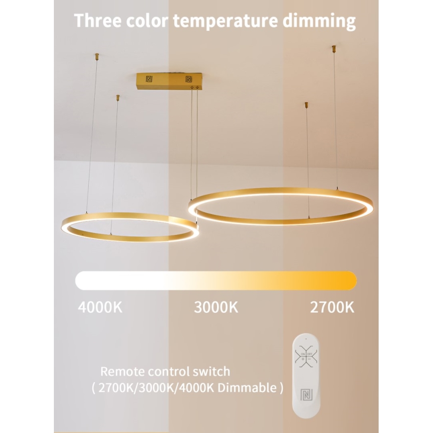 Immax NEO 07218L - Dimmbare LED-Hängeleuchte an Schnur FINO LED/93W/230V 60/80cm golden Tuya + Fernbedienung