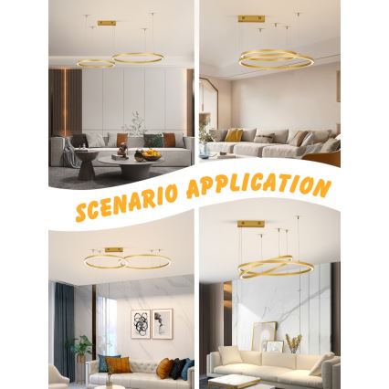 Immax NEO 07218L - Dimmbare LED-Hängeleuchte an Schnur FINO LED/93W/230V 60/80cm golden Tuya + Fernbedienung