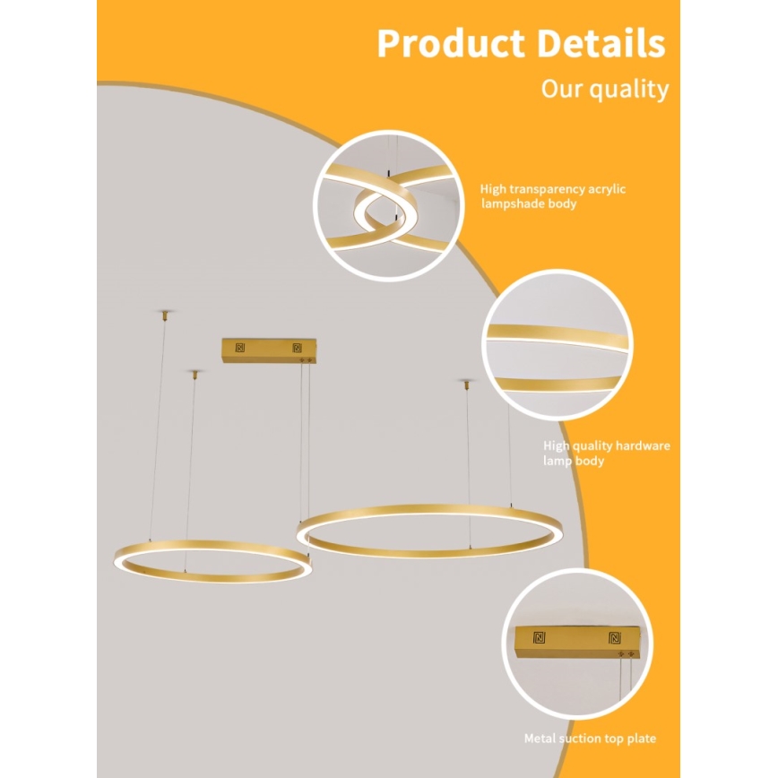 Immax NEO 07218L - Dimmbare LED-Hängeleuchte an Schnur FINO LED/93W/230V 60/80cm golden Tuya + Fernbedienung
