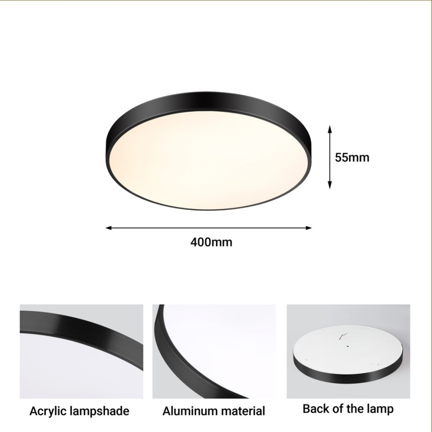 Immax NEO 07248L - Dimmbare LED-Deckenleuchte NEO LITE SEMPLICI LED/36W/230V 3000-6000K Wi-Fi Tuya schwarz + Fernbedienung