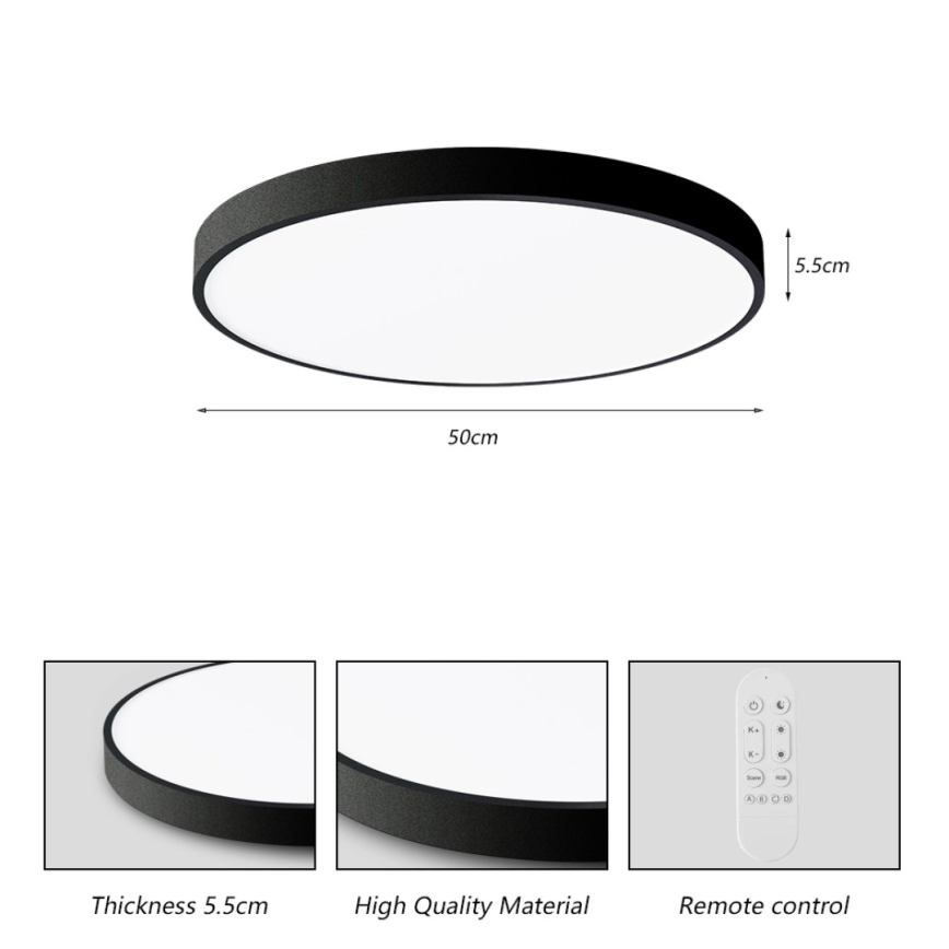 Immax NEO 07249L - Dimmbare LED-Deckenleuchte NEO LITE SEMPLICI LED/48W/230V 3000-6000K Wi-Fi Tuya schwarz + Fernbedienung