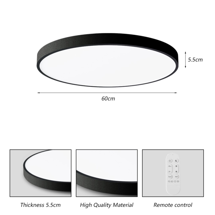 Immax NEO 07250L - Dimmbare LED-Deckenleuchte NEO LITE SEMPLICI LED/60W/230V 3000-6000K Wi-Fi Tuya schwarz + Fernbedienung