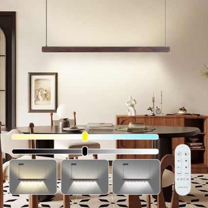 Immax NEO 07300L - LED-dimmbare Pendelleuchte an Seil MADEIRA LED/26W/230V Wi-Fi Tuya 122 cm Nussbaum + Fernbedienung