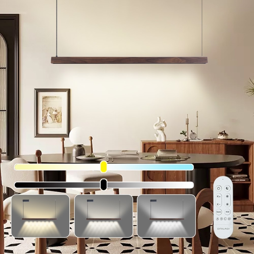 Immax NEO 07300L - LED-dimmbare Pendelleuchte an Seil MADEIRA LED/26W/230V Wi-Fi Tuya 122 cm Nussbaum + Fernbedienung