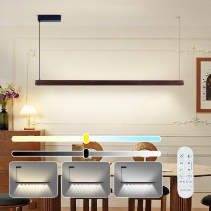 Immax NEO 07301L - LED-dimmbarer Seil-Pendelleuchte MADEIRA LED/33W/230V Wi-Fi Tuya 152 cm Nussbaum + Fernbedienung