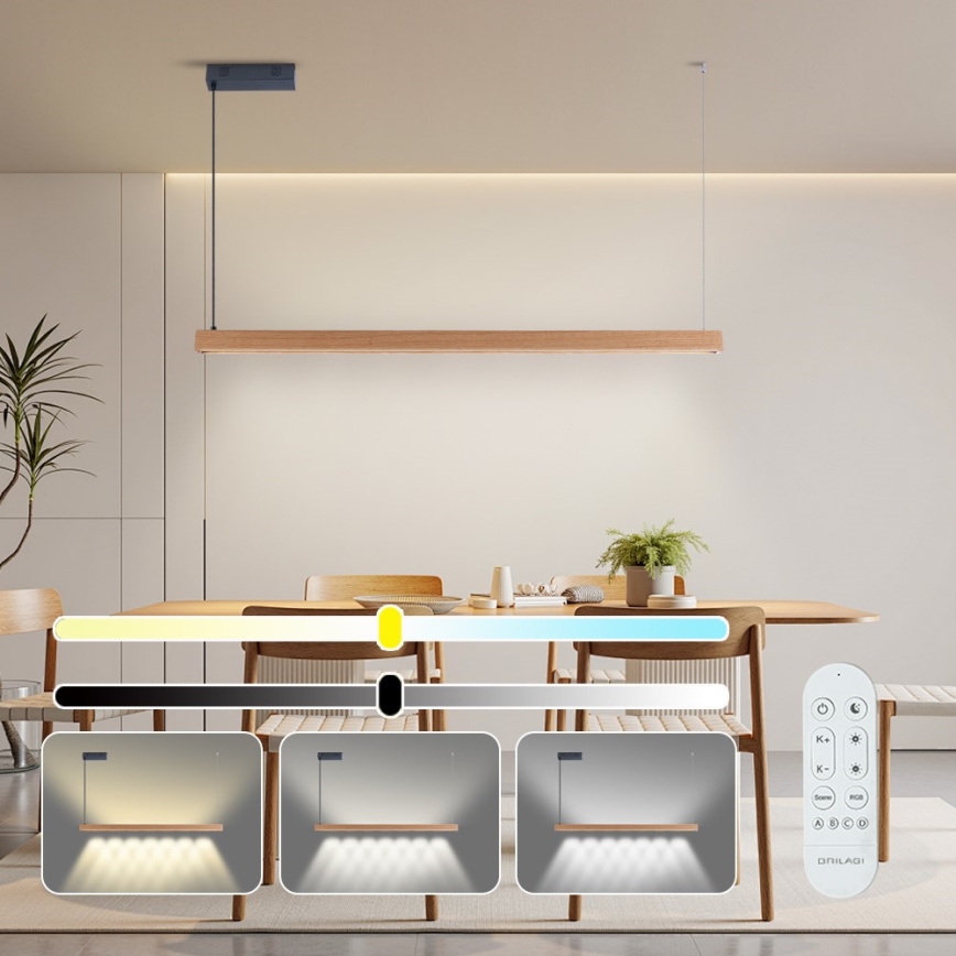 Immax NEO 07303L - dimmbare LED-Pendelleuchte mit Kabelaufhängung MADEIRA LED/26W/230V Wi-Fi Tuya 122 cm Eiche + Fernbedienung