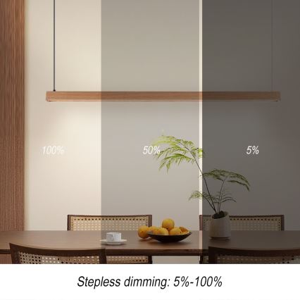 Immax NEO 07303L - dimmbare LED-Pendelleuchte mit Kabelaufhängung MADEIRA LED/26W/230V Wi-Fi Tuya 122 cm Eiche + Fernbedienung