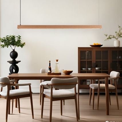 Immax NEO 07303L - dimmbare LED-Pendelleuchte mit Kabelaufhängung MADEIRA LED/26W/230V Wi-Fi Tuya 122 cm Eiche + Fernbedienung