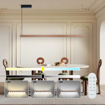 Immax NEO 07304L - LED-dimmbare Hängeleuchte mit Seilaufhängung MADEIRA LED/33W/230V Wi‑Fi Tuya 152 cm Eiche + Fernbedienung