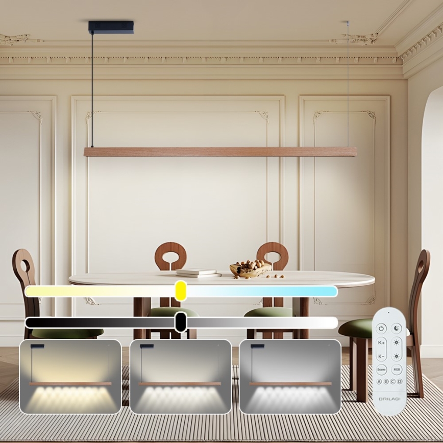 Immax NEO 07304L - LED-dimmbare Hängeleuchte mit Seilaufhängung MADEIRA LED/33W/230V Wi‑Fi Tuya 152 cm Eiche + Fernbedienung