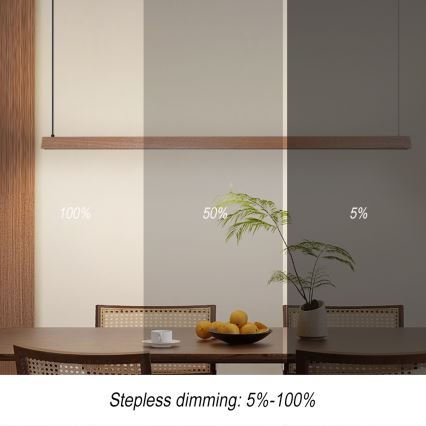 Immax NEO 07304L - LED-dimmbare Hängeleuchte mit Seilaufhängung MADEIRA LED/33W/230V Wi‑Fi Tuya 152 cm Eiche + Fernbedienung