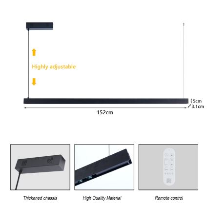 Immax NEO 07307L - dimmbare LED-Pendelleuchte mit Seilaufhängung MADEIRA LED/33W/230V Wi-Fi Tuya 152 cm schwarz + Fernbedienung