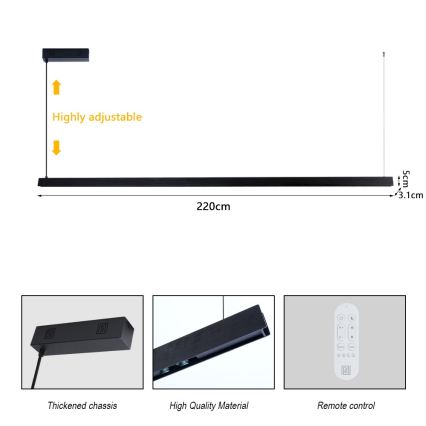 Immax NEO 07308L - LED-dimmbarer Pendelleuchte an Kabel MADEIRA LED/44W/230V Wi-Fi Tuya 202 cm schwarz + Fernbedienung