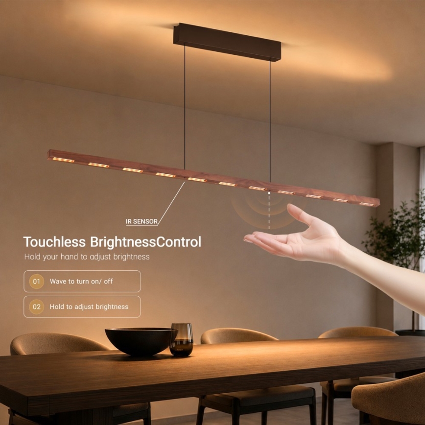 Immax NEO 07309L - LED-dimmbare Pendelleuchte an Kabel mit Sensor MADEIRA LED/37W/230V 157 cm Walnuss