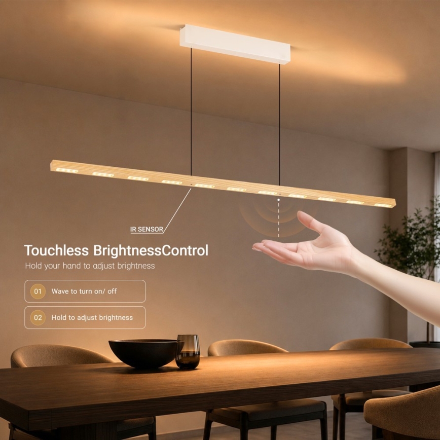 Immax NEO 07310L - LED-dimmbare Pendelleuchte an Kabel mit Sensor MADEIRA LED/37W/230V 157 cm Esche