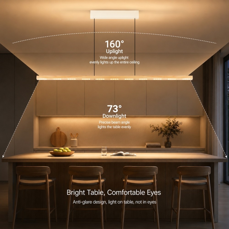 Immax NEO 07310L - LED-dimmbare Pendelleuchte an Kabel mit Sensor MADEIRA LED/37W/230V 157 cm Esche