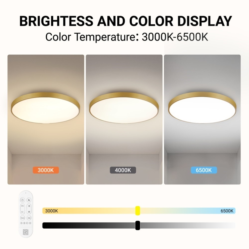Immax NEO 07311L - dimmbare LED-Deckenleuchte SEMPLICI LED/96W/230V Ø 80 cm Wi-Fi Tuya goldfarben + Fernbedienung