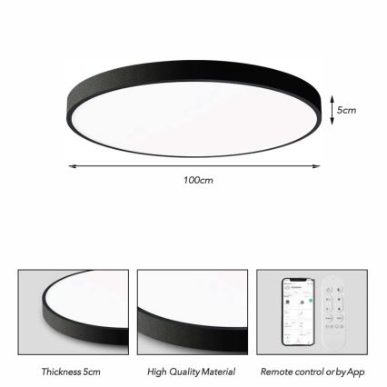 Immax NEO 07314L - LED-dimmbare Deckenleuchte SEMPLICI LED/128W/230V Ø 100 cm Wi-Fi Tuya schwarz + Fernbedienung