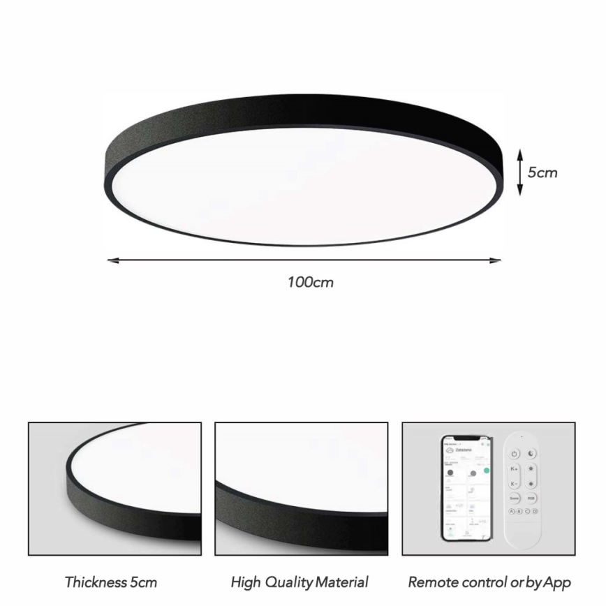 Immax NEO 07314L - LED-dimmbare Deckenleuchte SEMPLICI LED/128W/230V Ø 100 cm Wi-Fi Tuya schwarz + Fernbedienung