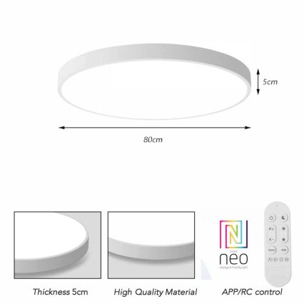 Immax NEO 07315L - LED-dimmbare Deckenleuchte SEMPLICI LED/96W/230V Ø 80 cm Wi-Fi Tuya weiß + Fernbedienung